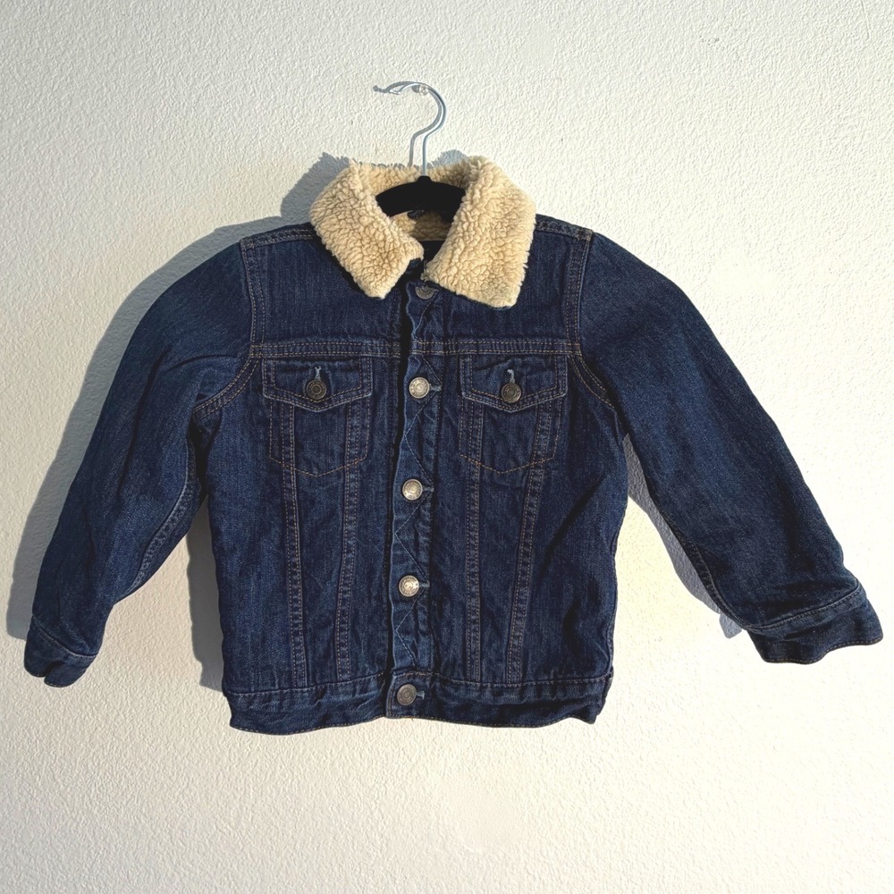 Gap Kids Sherpa Lined Denim Trucker Jacket Y2K Vibe Dark Wash Blue 4 Years